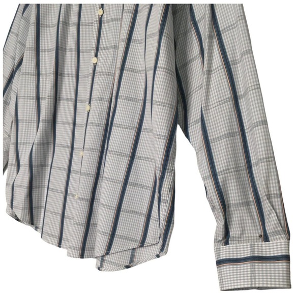 Caribbean Mens Size L Plaid Button Up Long Sleeve Collared Shirt Morrocan Blue - Picture 4 of 14